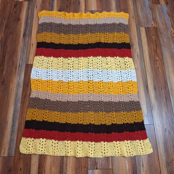 Fall Harvest Afghan Throw Handmade Crochet Granny Cozy Yellow Brown 42 X 30 Inch - Picture 1 of 8